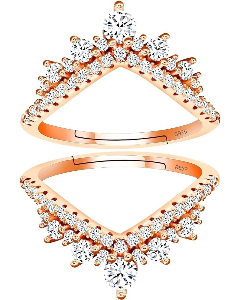 925 Sterling Silver Cubic Zirconia Curved Wedding Band Ring Guard Enhancer 2pcs Stackable Set Adjustable Y1027-rose gold $13....