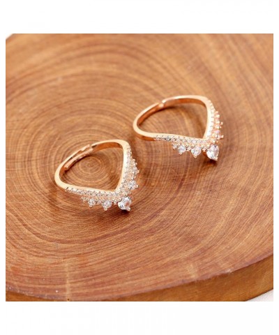 925 Sterling Silver Cubic Zirconia Curved Wedding Band Ring Guard Enhancer 2pcs Stackable Set Adjustable Y1027-rose gold $13....