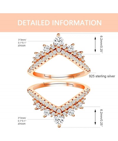 925 Sterling Silver Cubic Zirconia Curved Wedding Band Ring Guard Enhancer 2pcs Stackable Set Adjustable Y1027-rose gold $13....