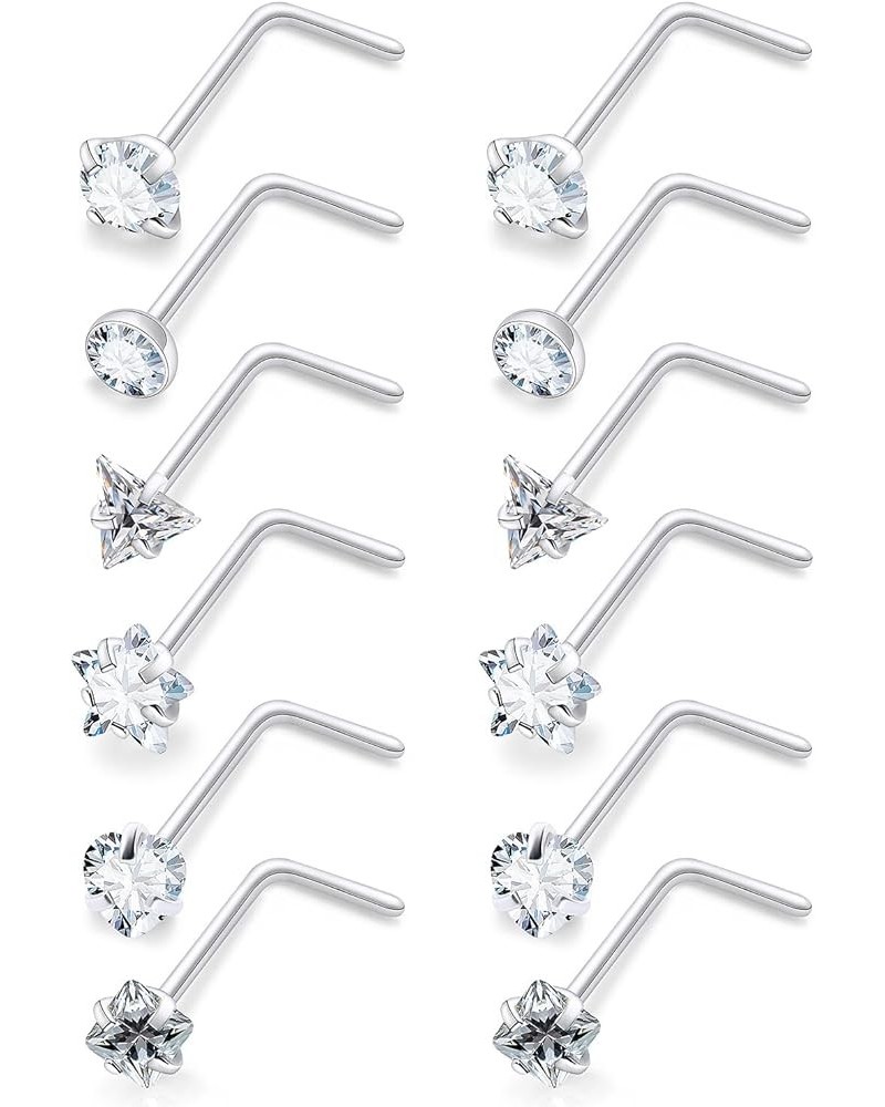 18G 20G Nose Rings Studs Surgical Steel Nose Piercings L Shaped Screw Nose Studs Cubic Zirconia Nose Ring Nose Piercing Jewel...