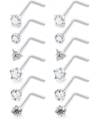 18G 20G Nose Rings Studs Surgical Steel Nose Piercings L Shaped Screw Nose Studs Cubic Zirconia Nose Ring Nose Piercing Jewel...