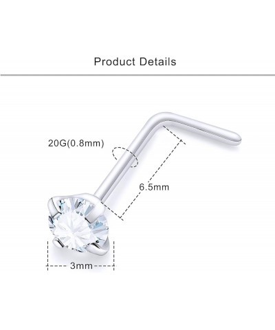 18G 20G Nose Rings Studs Surgical Steel Nose Piercings L Shaped Screw Nose Studs Cubic Zirconia Nose Ring Nose Piercing Jewel...