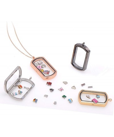 Magnetic Rectangle Glass Window Floating Locket Pendant Necklace Gun Black $7.79 Necklaces