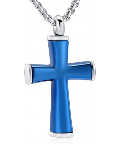 Cross Cremation Necklace for Ashes Stainless Steel Crucifix Memorial Urn Jewelry for Women Men Keepsake Pendant Blue $12.60 N...