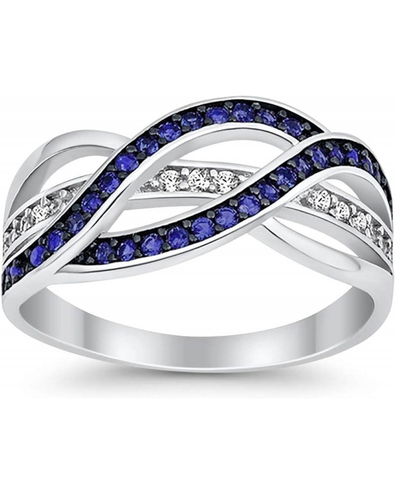 Half Eternity Weave Knot Ring Crisscross Crossover Round CZ 925 Sterling Silver Choose Color Simulated Blue Sapphire $16.17 R...