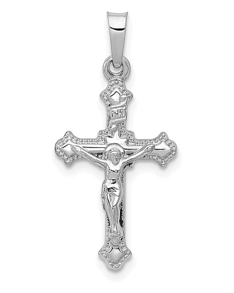 14k White Gold Inri Lord Jesus Christ Crucifix Holy Cross Necklace Charm Pendant Religious Budded Fine Jewelry For Women Gift...