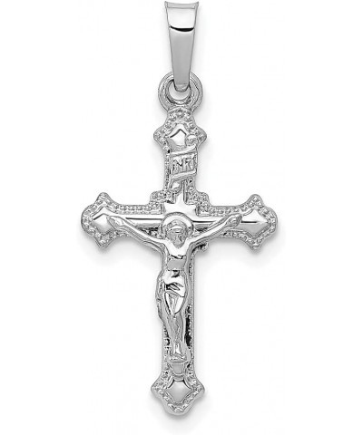 14k White Gold Inri Lord Jesus Christ Crucifix Holy Cross Necklace Charm Pendant Religious Budded Fine Jewelry For Women Gift...