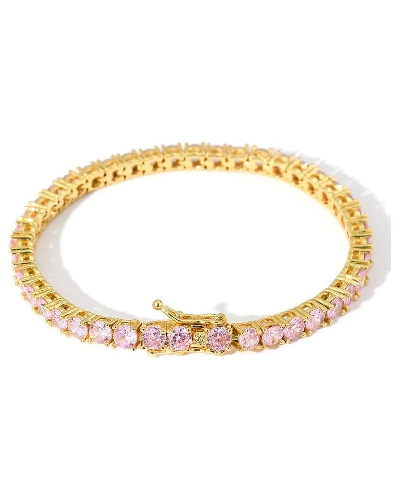 14K Gold Pink Moissanite Tennis Bracelet,Delicate Round Cut Moissanite Diamond Women's Bracelet,Fashion Jewelry Gift for Mom,...