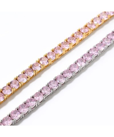 14K Gold Pink Moissanite Tennis Bracelet,Delicate Round Cut Moissanite Diamond Women's Bracelet,Fashion Jewelry Gift for Mom,...