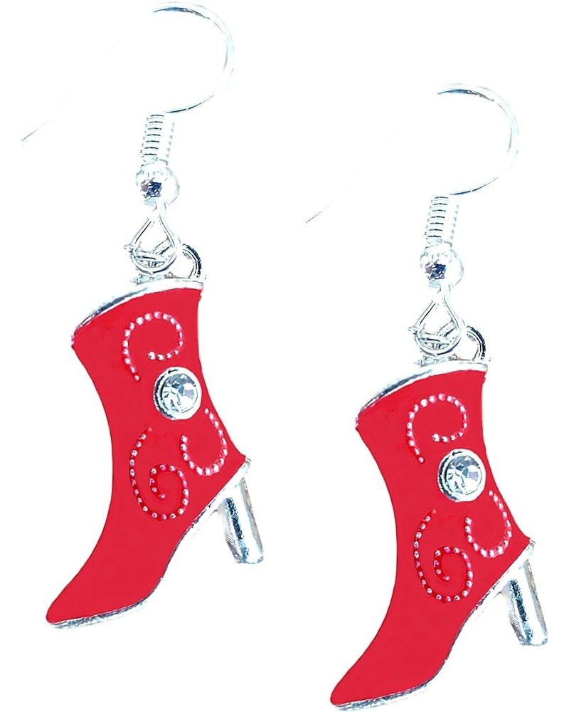 Enamel Dangle Western Rhinestone Cowboy Boot Earrings Red $8.32 Earrings