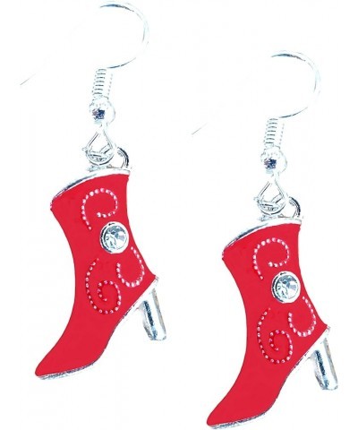 Enamel Dangle Western Rhinestone Cowboy Boot Earrings Red $8.32 Earrings