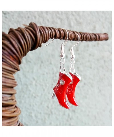 Enamel Dangle Western Rhinestone Cowboy Boot Earrings Red $8.32 Earrings