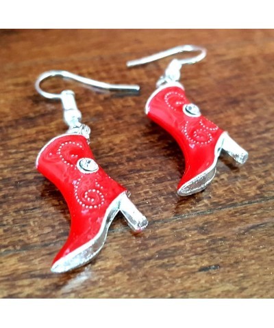 Enamel Dangle Western Rhinestone Cowboy Boot Earrings Red $8.32 Earrings