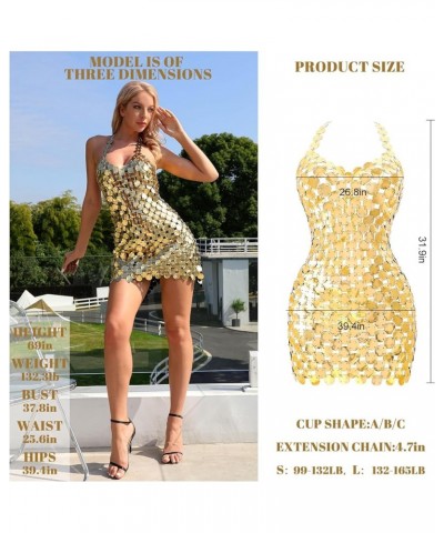 Sequin Body Chain Dress,Halter Backless Beach Bikini Dress,Summer Hollow V-Neck Pu Body Jewelry for Women Large Gold $44.10 B...