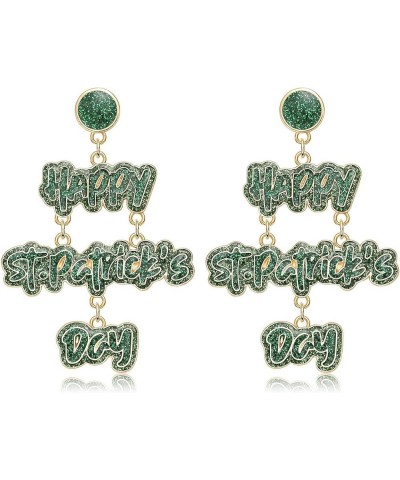 St.Patrick's Day Earrings Green Shamrock Earring for Women Glitter Rhinestone Letter LUCKY Earrings Irish Holiday Jewelry Gif...