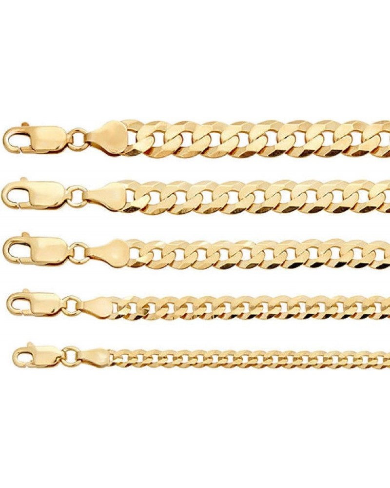 14k Gold Over Solid 925 Sterling Silver - Men's Ladies Flat Cuban Chain - Made In Italy - 18-30" - 4mm 5mm 6mm 7mm 8mm - Neck...