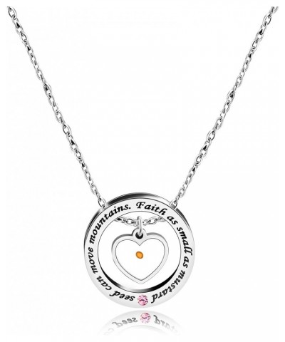 Christian Circle Round Ring Necklace Engraved Faith As Small As A Mustard Seed Can Move Mountains Y958 Pink CZ-heart $8.54 Ne...