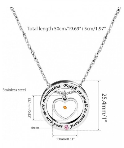 Christian Circle Round Ring Necklace Engraved Faith As Small As A Mustard Seed Can Move Mountains Y958 Pink CZ-heart $8.54 Ne...