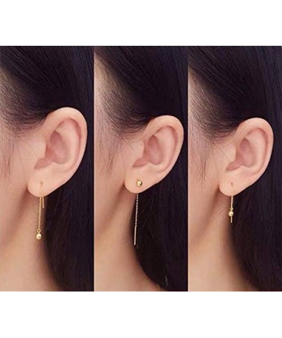 14K Real Gold Threader Drop Earrings for Women, Yellow Gold Pearl/Opal/Ball Dangle Drop Earrings Love Jewelry for Girls Gold ...