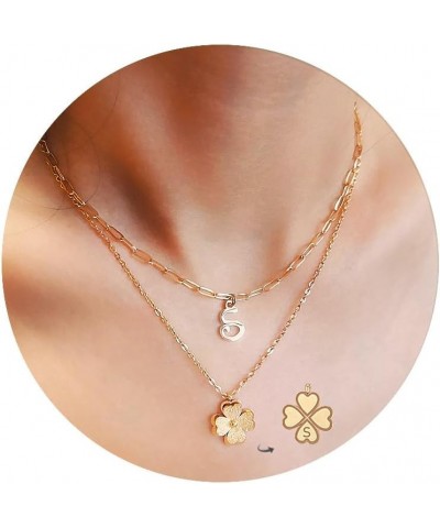 Non Tarnish Lucky Clover Flower Initial Necklaces for Teen Girls Women Trendy, Dainty Layered Cute Letter Pendant Necklace 18...