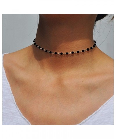 Boho Beaded Choker Necklace Chain Short Necklaces Jewelry for Women and Girls Black-Silver $7.47 Necklaces