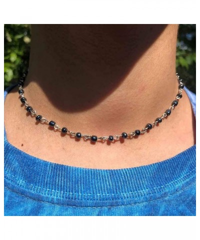 Boho Beaded Choker Necklace Chain Short Necklaces Jewelry for Women and Girls Black-Silver $7.47 Necklaces