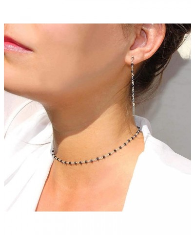 Boho Beaded Choker Necklace Chain Short Necklaces Jewelry for Women and Girls Black-Silver $7.47 Necklaces