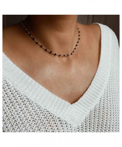 Boho Beaded Choker Necklace Chain Short Necklaces Jewelry for Women and Girls Black-Silver $7.47 Necklaces