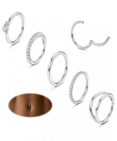 14G Belly Button Ring Hoop Surgical Steel Belly Button Hoop Rings Hinged Seamless Clicker Belly Ring CZ Paved Belly Piercing ...