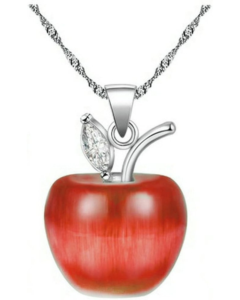 Silver Plated Candy Apple Cubic Zirconia Pendant Necklace Earrings Jewelry for Women YL007 Red $7.97 Necklaces