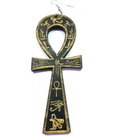 Egyptian Ankh Cross Wood Engraved Ancient Symbol of Life Fashion Jewelry Dangle Earrings Black $7.50 Earrings