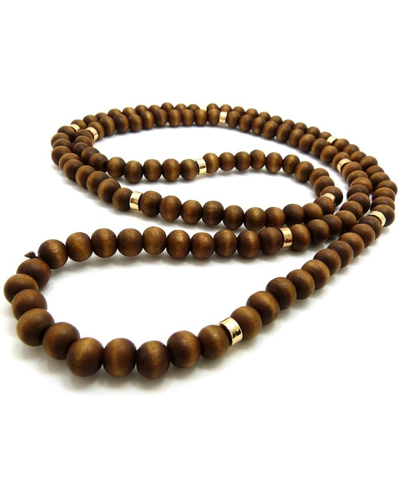 Jet Black, Brown Tone 8mm 36" Wooden Bead Metal Connect Ball Bead Necklace Brown + Gold Color Metal Joint $8.83 Necklaces