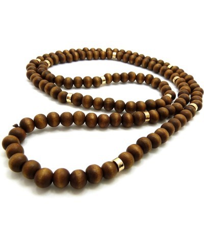 Jet Black, Brown Tone 8mm 36" Wooden Bead Metal Connect Ball Bead Necklace Brown + Gold Color Metal Joint $8.83 Necklaces