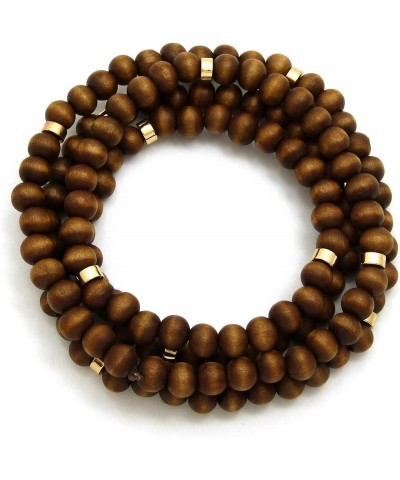 Jet Black, Brown Tone 8mm 36" Wooden Bead Metal Connect Ball Bead Necklace Brown + Gold Color Metal Joint $8.83 Necklaces