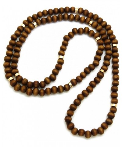 Jet Black, Brown Tone 8mm 36" Wooden Bead Metal Connect Ball Bead Necklace Brown + Gold Color Metal Joint $8.83 Necklaces