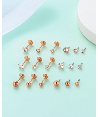 9pcs Threadless Push in Nose Rings Studs for Multiple Piercing,316L Surgical Stainless Steel Lip Rings Studs Labret Jewelry C...