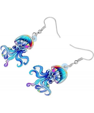 Fun Jellyfish Earrings for Women Girls Gifts Acrylic Hypoallergenic Hook Dangle Jewelry Ocean Charms Decor Sea Blue $6.50 Ear...