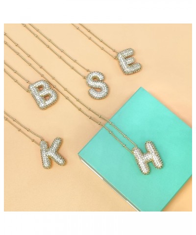 Bubble Letter Necklace Gold for Women, Charm Balloon Initial Cubic Zirconia Alphabet 18K Pendant Necklaces for Teen Girls Val...