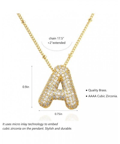 Bubble Letter Necklace Gold for Women, Charm Balloon Initial Cubic Zirconia Alphabet 18K Pendant Necklaces for Teen Girls Val...