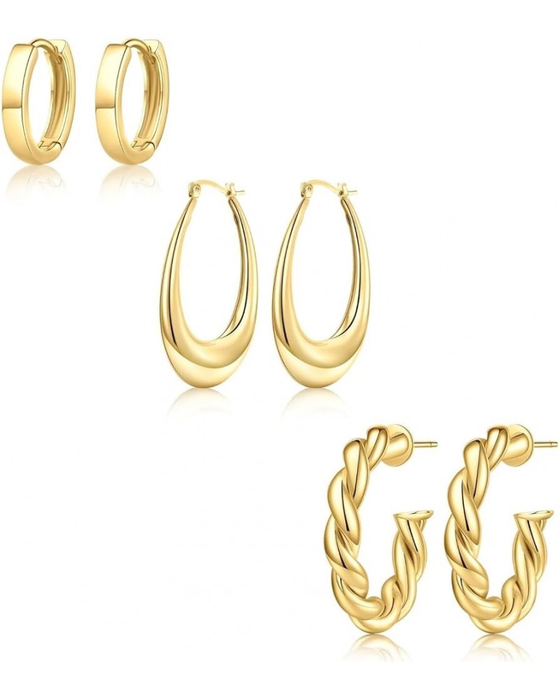 STORUP 3/6/9 Pairs Gold Hoop Earrings Set for Women, 16K Gold Plated Lightweight Hypoallergenic Chunky Open Hoops Earrings fo...