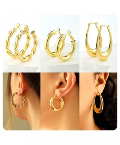 STORUP 3/6/9 Pairs Gold Hoop Earrings Set for Women, 16K Gold Plated Lightweight Hypoallergenic Chunky Open Hoops Earrings fo...