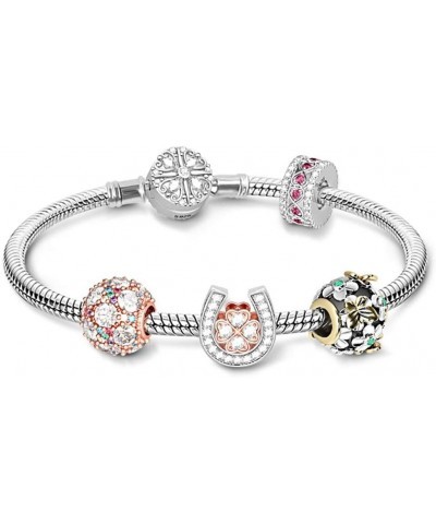 Charm Bracelet for Women 925 Sterling Silver Snake Chain Bracelet with Flower Clusters Colorful Charm Bead Basic Charm Bangle...