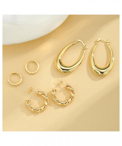 STORUP 3/6/9 Pairs Gold Hoop Earrings Set for Women, 16K Gold Plated Lightweight Hypoallergenic Chunky Open Hoops Earrings fo...