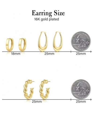 STORUP 3/6/9 Pairs Gold Hoop Earrings Set for Women, 16K Gold Plated Lightweight Hypoallergenic Chunky Open Hoops Earrings fo...