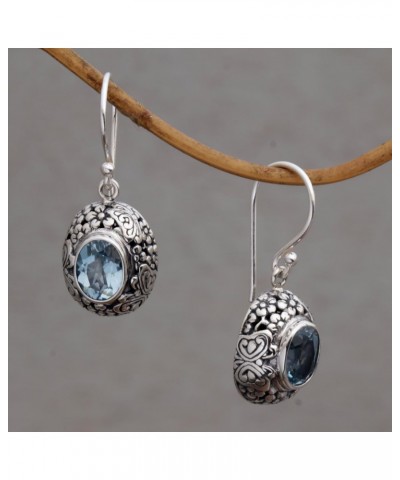 Handmade .925 Sterling Silver Blue Topaz Dangle Earrings Floral from Bali Indonesia Animal Themed Birthstone Butterfly [1.2 i...