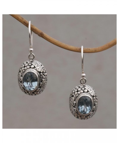 Handmade .925 Sterling Silver Blue Topaz Dangle Earrings Floral from Bali Indonesia Animal Themed Birthstone Butterfly [1.2 i...