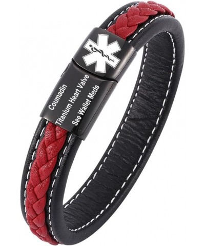 Personalized Black Braided Leather Medical Alert Bracelet for Men Engravable Medical Emergency Bracelet with Magnetic Clasp C...