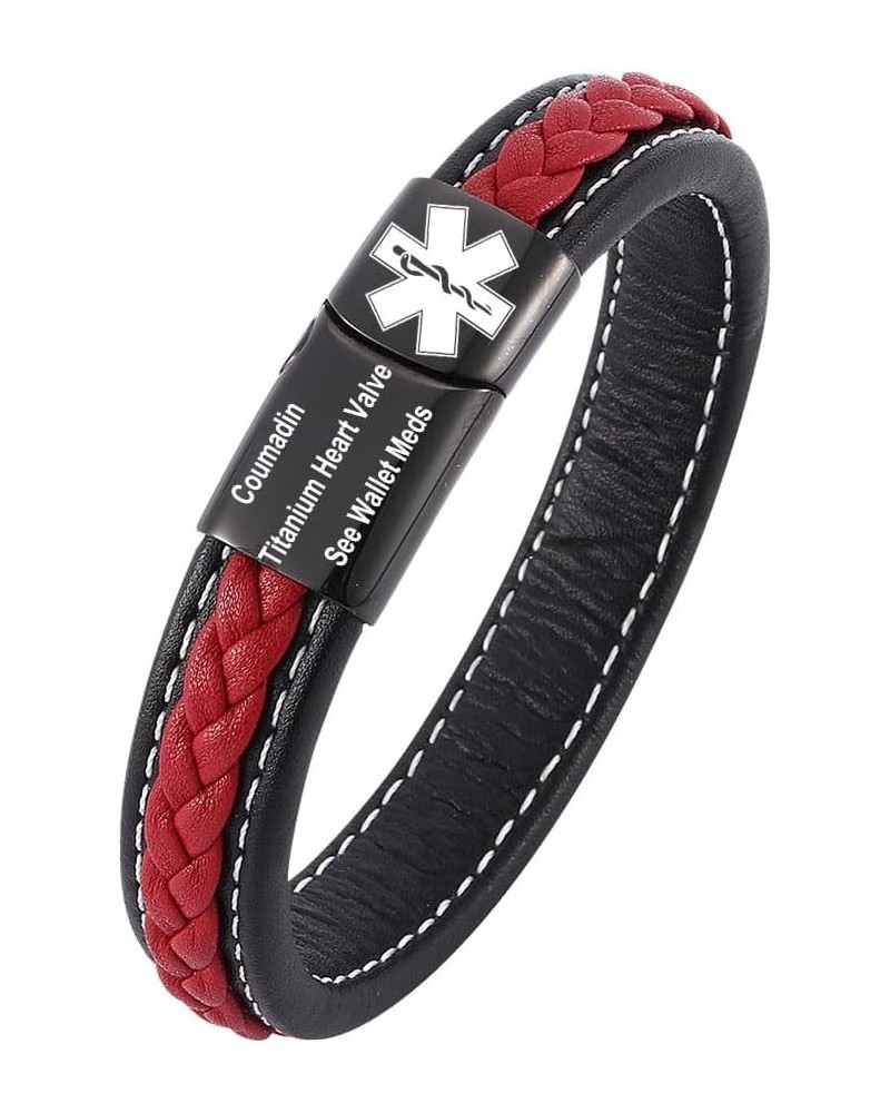 Personalized Black Braided Leather Medical Alert Bracelet for Men Engravable Medical Emergency Bracelet with Magnetic Clasp C...