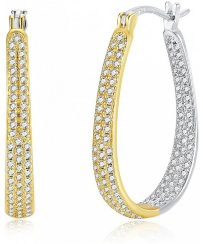 925 Sterling Silver Post Hoop Earrings for Women Gilrs Multcolors Cubic Zirconia 14K Gold Plated Oval Chunky Silver Gold Hoop...