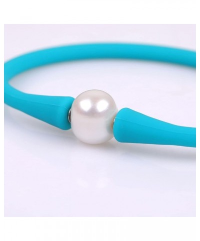 11mm Real Pearl Bridesmaid Mood Stackable Silicone Rubber Stretch Freshwater Cultured Pearl Jewelry Bracelets for women 7 Blu...